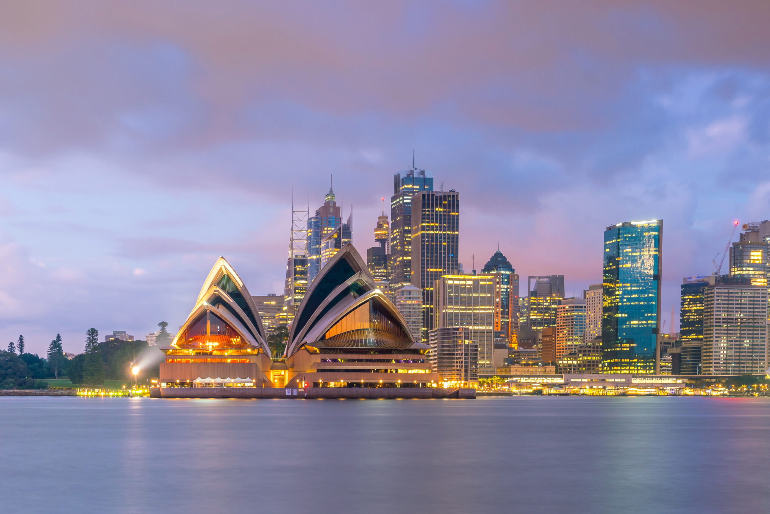 Downtown Sydney skyline in Australia at twilight